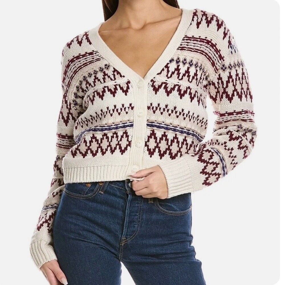 Rag & Bone Willow Fair Isle Merino 100% Wool Cardigan Size Large